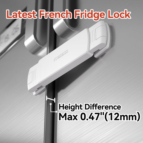 EUDEMON 1 Pack Latest French Fridge Lock French Door Refrigerator/Freezer Lock Apply to Max 3.54"(90mm) Two Door Gap Distance for Kids & Babies,Easy to Install no Tools Need or Drill (White)