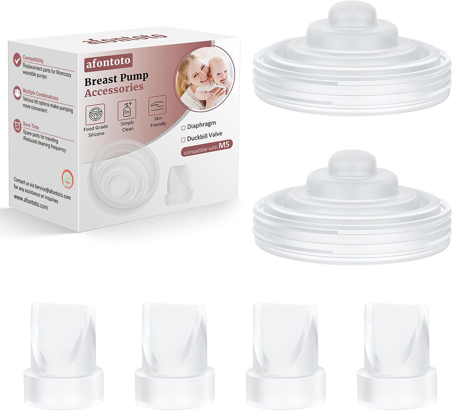 4Pack Silicone Duckbill Valve & 2Pack Silicone Diaphragm Compatible with Momcozy M5 Wearable Breastpump, Electric Breast Pump Replacement Parts for M5, Breastfeeding Essential Accessories