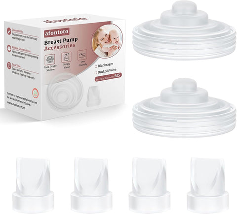 4Pack Silicone Duckbill Valve & 2Pack Silicone Diaphragm Compatible with Momcozy M5 Wearable Breastpump, Electric Breast Pump Replacement Parts for M5, Breastfeeding Essential Accessories