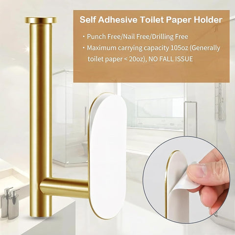 JOPOFI Self Adhesive Toilet Paper Holder - Brushed Gold（2 Pcs）