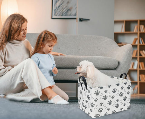 Rectangular Dog Basket,Dog Toy Bin,Dog Storage Basket Organizer.Waterproof PE Coating Puppy Storage Bin with Handles.Dog room decor,Dog Toys,Books,Kid's Gifts basket. (Dog Paw)
