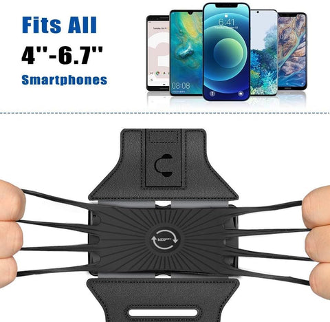 VUP Running Armband 360°Rotatable for iPhone 17/16/15/14/13/Pro Max/Pro/Mini/12/11/SE/Xs/XR/X/8/7/Plus, Fits All 4-6.7 Inch Smartphones, with Key Holder Phone Armband for Running Hiking Biking (Black)