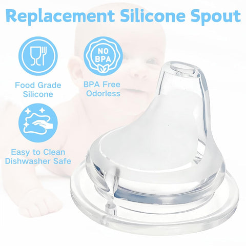 16 Pack Replacement Silicone Spout Compatible with NUK Active and Learner Cups, Clear Silicone Dishwasher Safe No Spill BPA Free Nipple Replacement Spouts