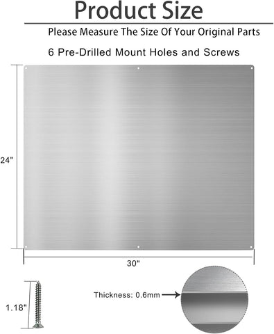24" By 30" Stainless Steel Stove Backsplash, Range Hoods Backsplash Wall Shield Metal Panel, Ultra Flat Splatter Guard for Stovetop, 6 Pre Drilled Holes for Easy Installation