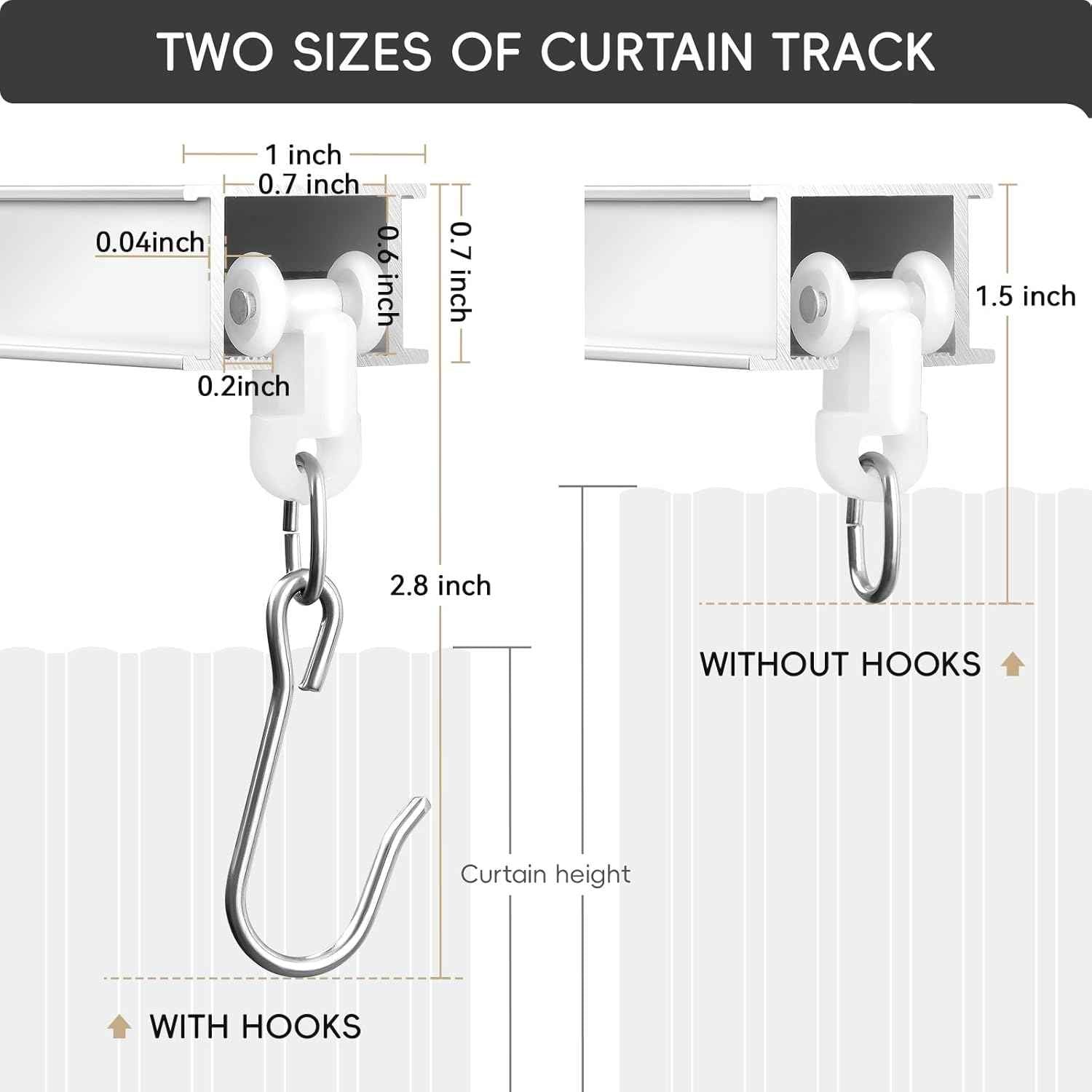 TEAKMAMA Aluminum Ceiling Curtain Track with Roller Hooks, White, 15ft-18ft
