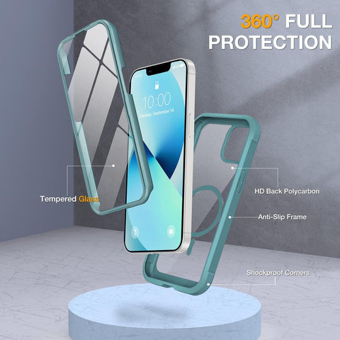 miracase for iPhone 13 Case 6.1",Built-in Glass Screen Protector,Teal