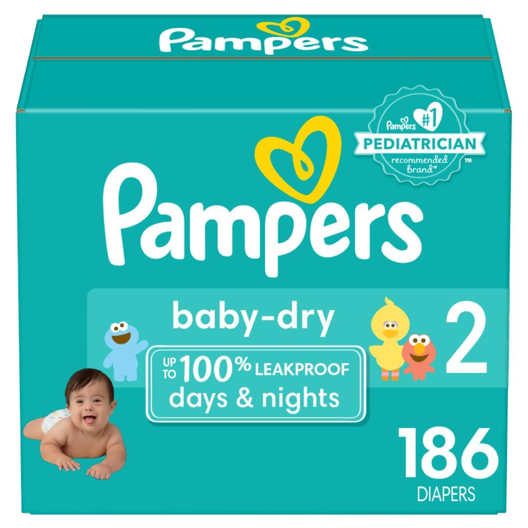 Pampers Baby Dry Diapers - Size 2, 186 Count, Absorbent Disposable Diapers