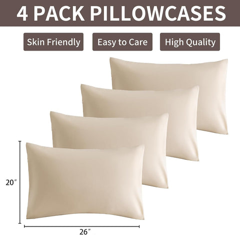MINIPANDA Beige Pillow Cases Standard Size Set of 4, Envelope Design