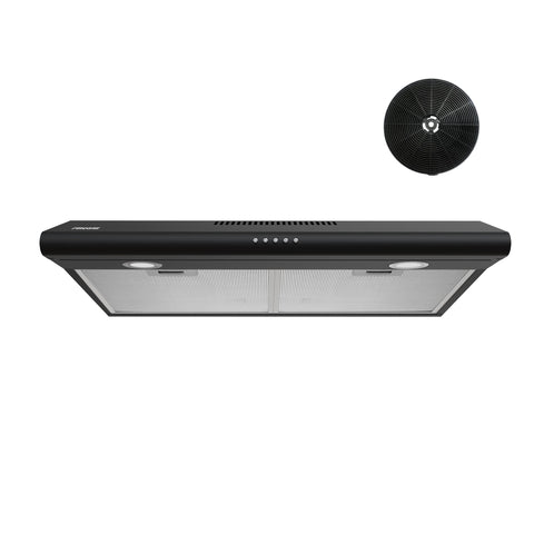 FIREGAS Black Under Cabinet Range Hood 30 inch, Slim Kitchen Over Stove Vent Hood, LED Light, 3 Speed Exhaust Fan, Push Button, Under Cabinet Mount 30 inch Range Hood,with Charcoal Filter