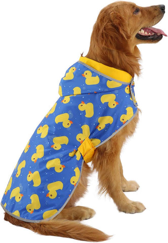 HDE 2-in-1 Reversible Dog Raincoat Hooded Poncho Rain Jacket YLW Duck XXL