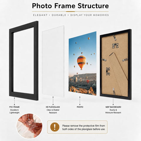 JCJMY 8.5x11 inch Picture Frame Black for Certificate Poster and Photo, Horizontal and Vertical Formats for Wall Hanging or Tabletop, 8.5x11 Frame with Shatter Resistant Plexiglass, Black
