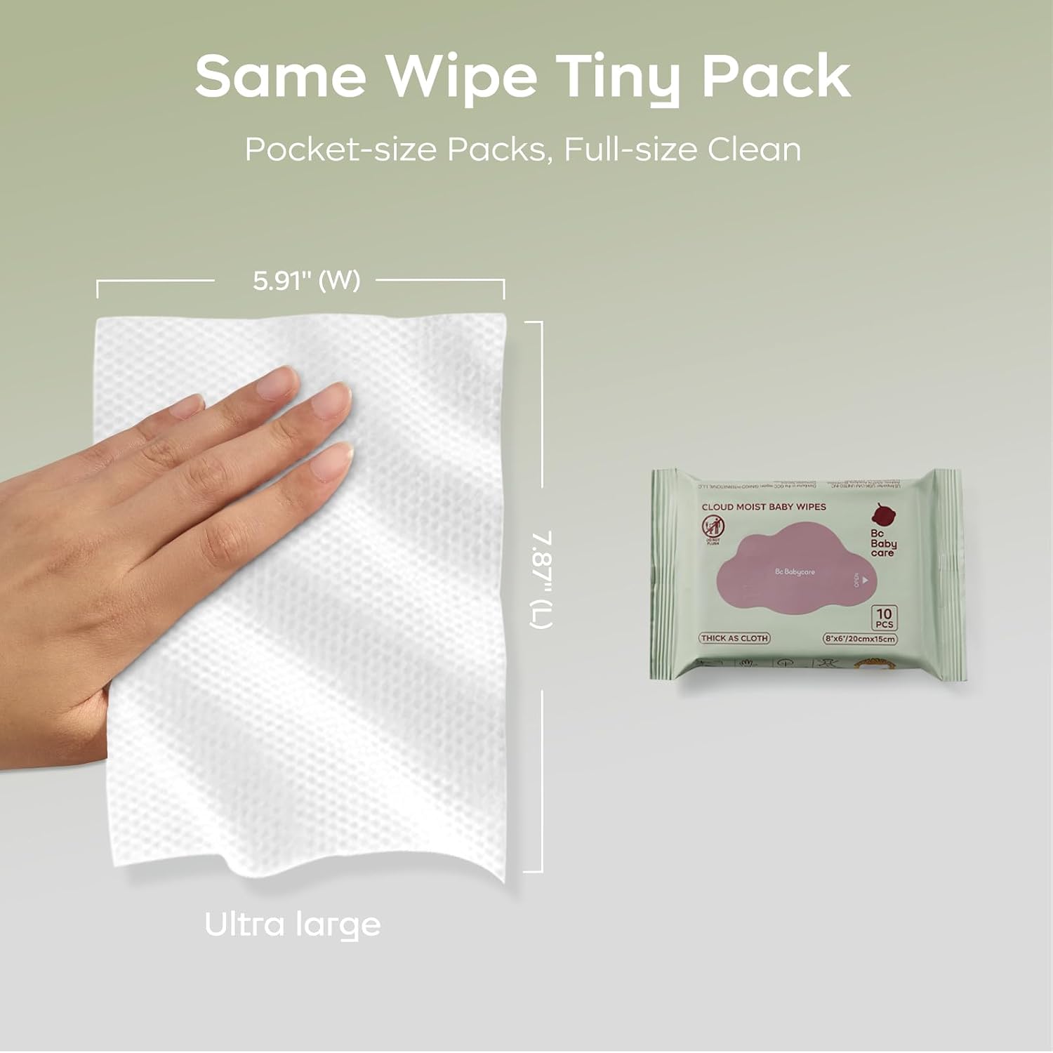 Bc Babycare Cloud Moist Baby Travel Wipes, 2 Pack, On The Go Pocket Size, Ultra Thick, 99% Water, Unscented, Hypoallergenic for Sensitive Skin, Biodegradable