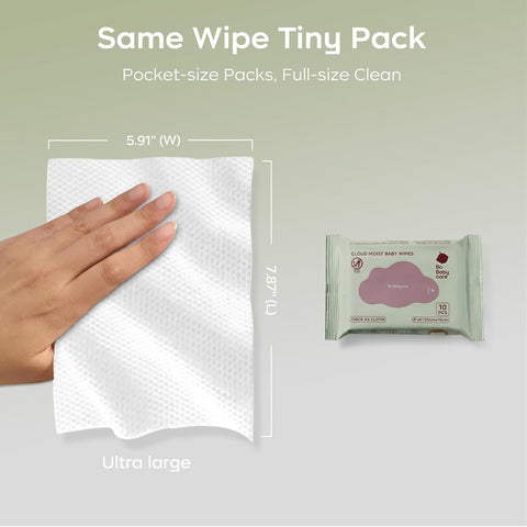 Bc Babycare Cloud Moist Baby Travel Wipes, 2 Pack, On The Go Pocket Size, Ultra Thick, 99% Water, Unscented, Hypoallergenic for Sensitive Skin, Biodegradable