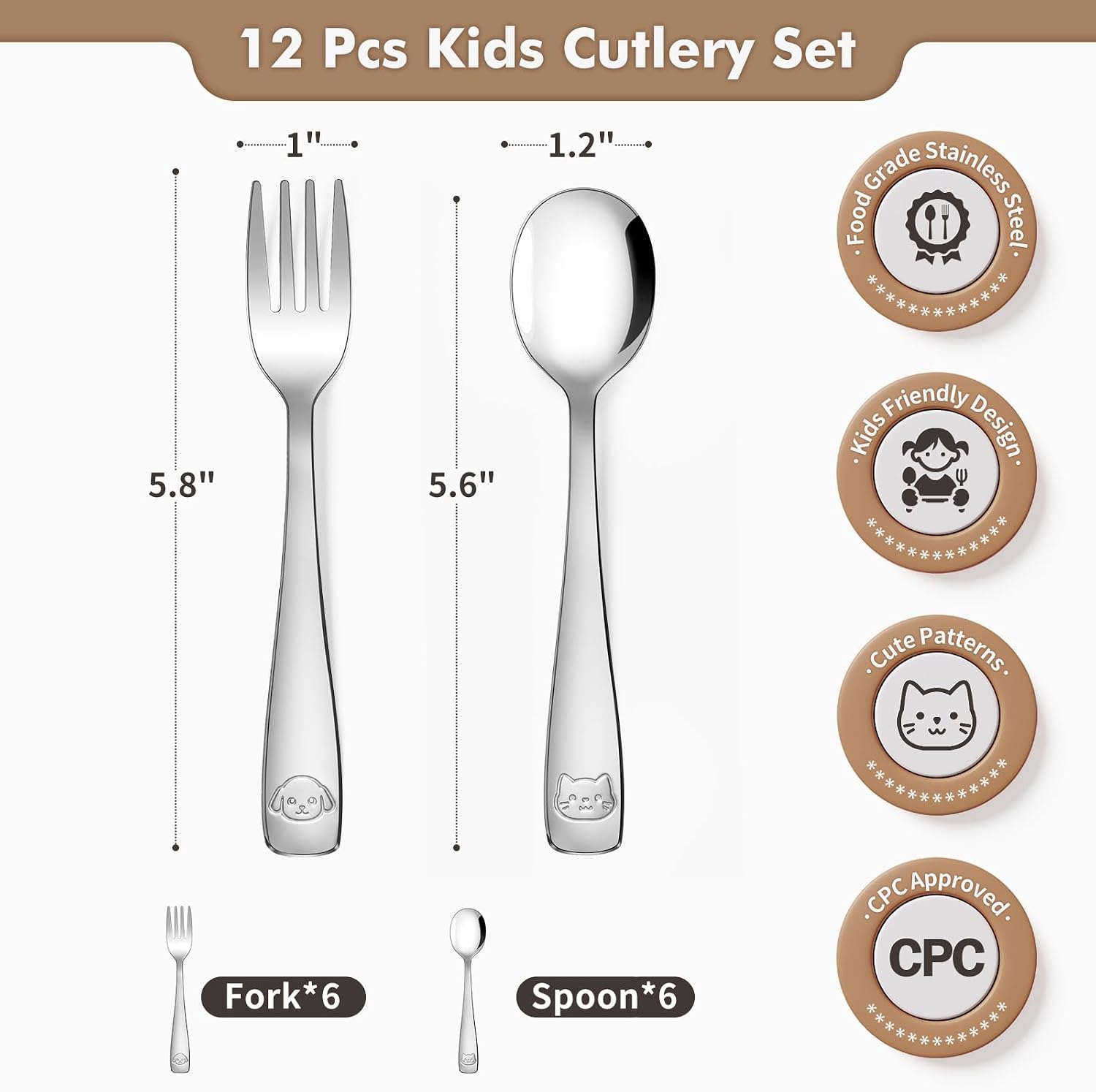 DRKIO 12Pcs Stainless Steel Toddler Utensils Small Metal Kids Silverware
