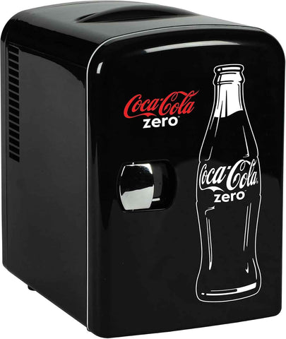Coke Zero Mini Fridge - 6 Can Refrigerator for Bedroom Office, Portable Table Top Beverage Cooler, 12V 110V Refrigerador For Drinks, Soda, Wine Use In Car, Dorm, Outdoor, Patio