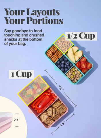 melii Snackle Box | 6-Compartment Divided Snack Container, BPA-Free Food Storage with Removable Dividers for School, Travel & On-the-Go Snacking Purple Cat