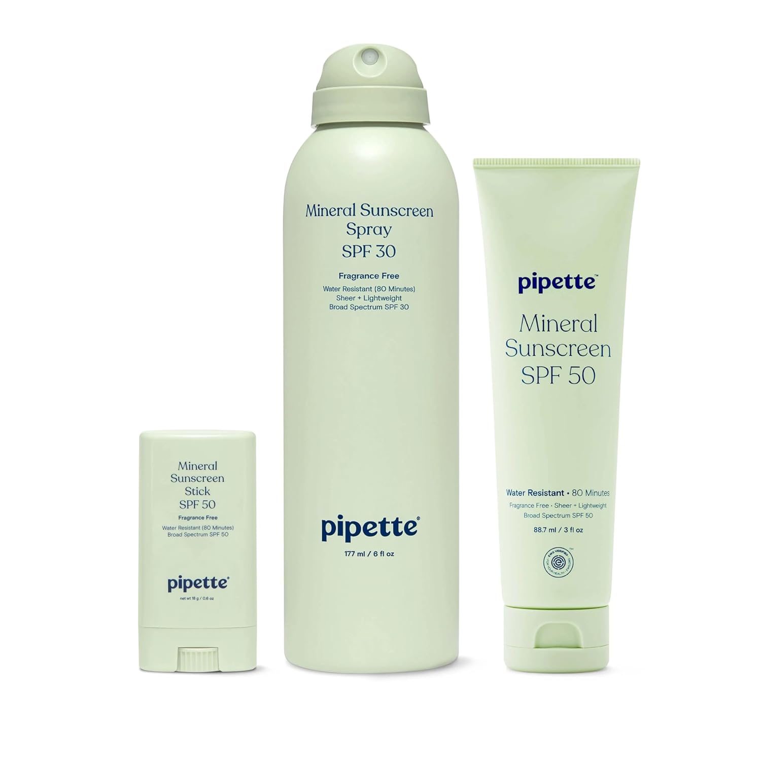 Pipette Fragrance Free Mineral Sunscreen SPF 50 Lotion,3 fl oz (Pack of 2)
