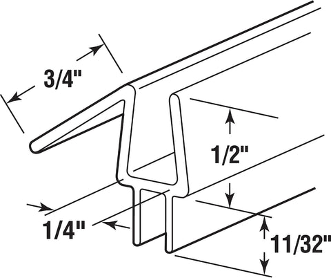 Prime-Line M 6256 Frameless Shower Door Bottom Seal for 1/4 in. Thick Glass Doors, Dual Flap and 45 Degree Drip Guard, 36 in., Clear Vinyl (Single Pack)