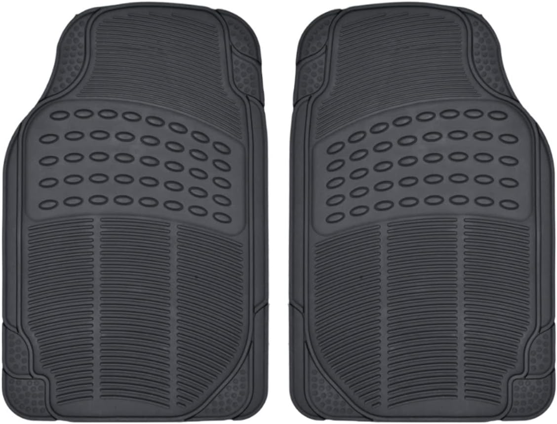 BDK ProLiner Floor Mats for Cars Trucks SUV, 2-Piece All-Weather Car Mats with Universal Fit Design, Durable Car Floor Mats with Capture Ridges, Waterproof Rubber Floor Mats for Cars (Black)