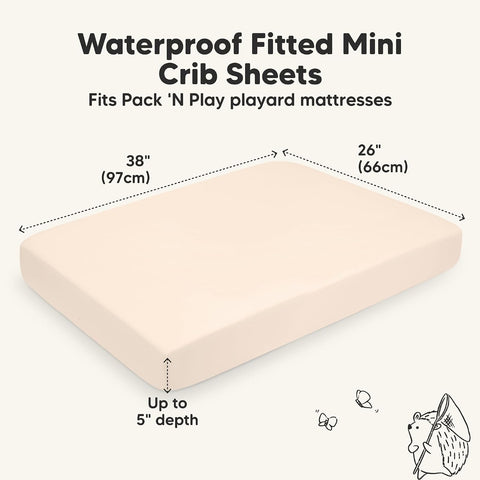 2-Pack Waterproof Pack and Play Sheets, Mini Crib Sheets Fitted (Cameo)
