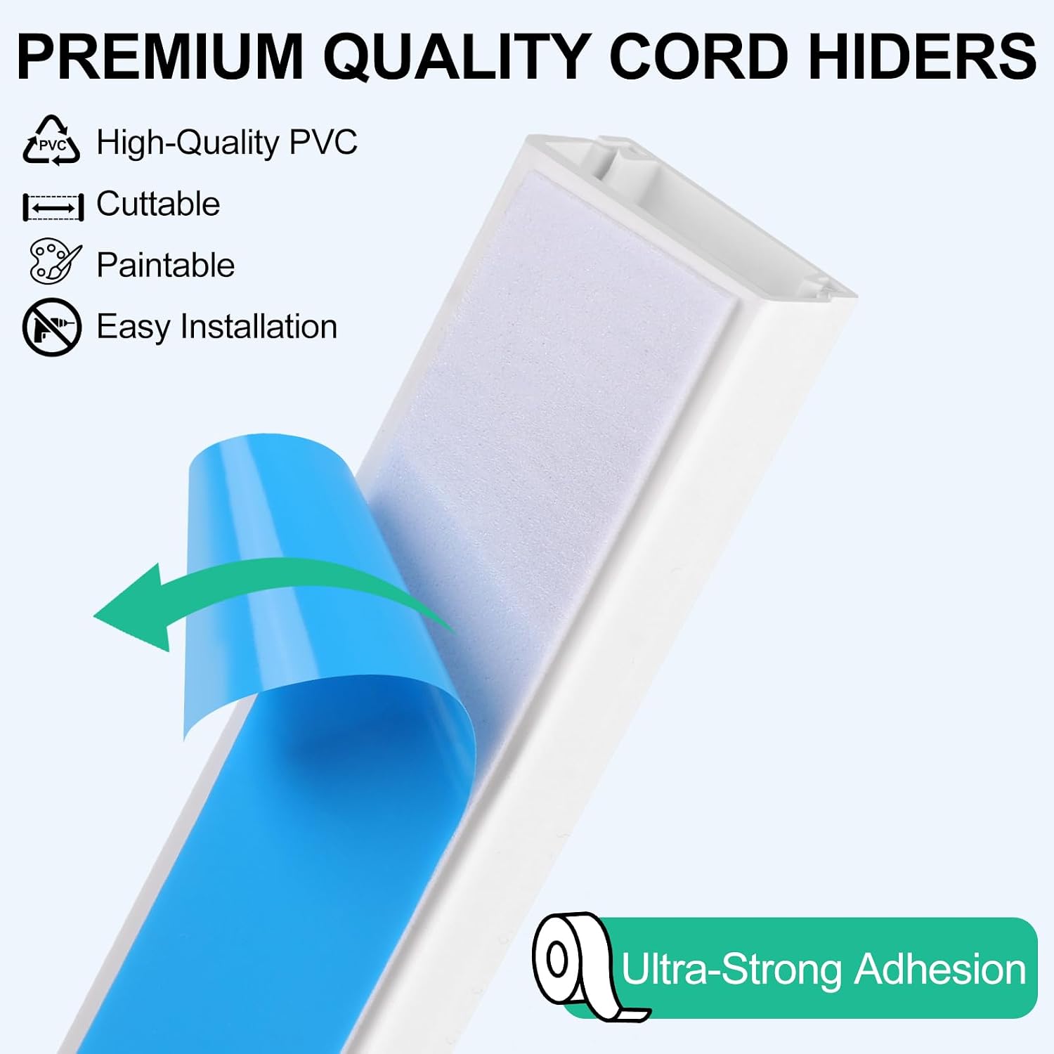Rindion Cord Hider, 85.2in TV Cable Hider, Cord Covers for Wires on Wall, Self-Adhesive Wire Hider for TV on Wall Cable Management, 6 x L14.2 x W0.94x H0.55in - White (Pack of 3)