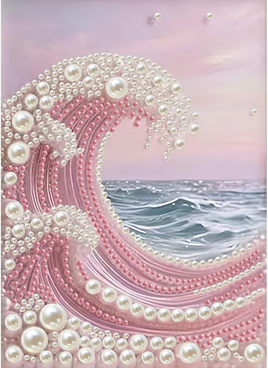 5D Diamond Art Pearl Painting Kits for Adults,Pink waves Diamond Art Kits