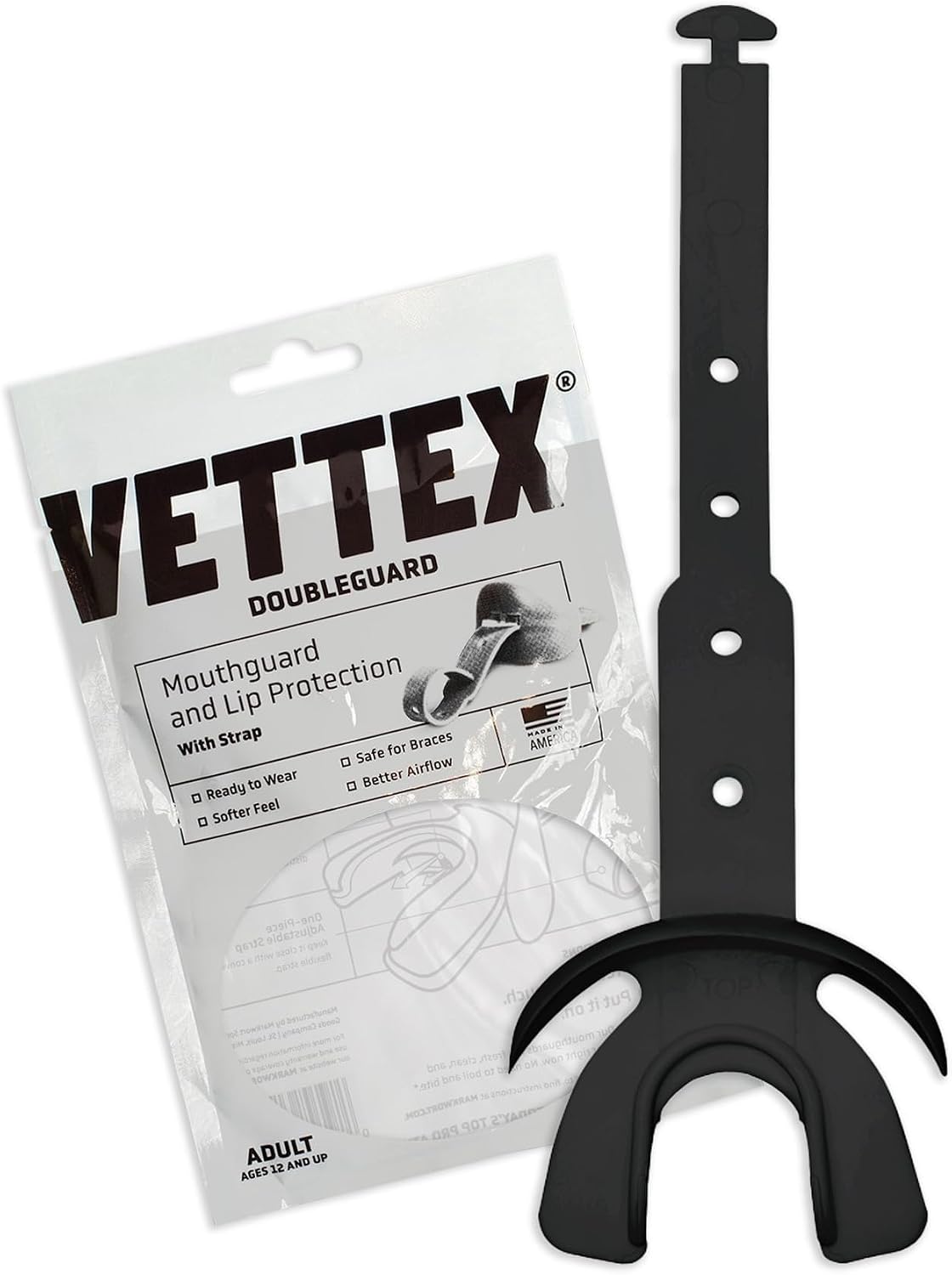 Vettex DoubleGuard Mouth Guard with Lip Protection, Black