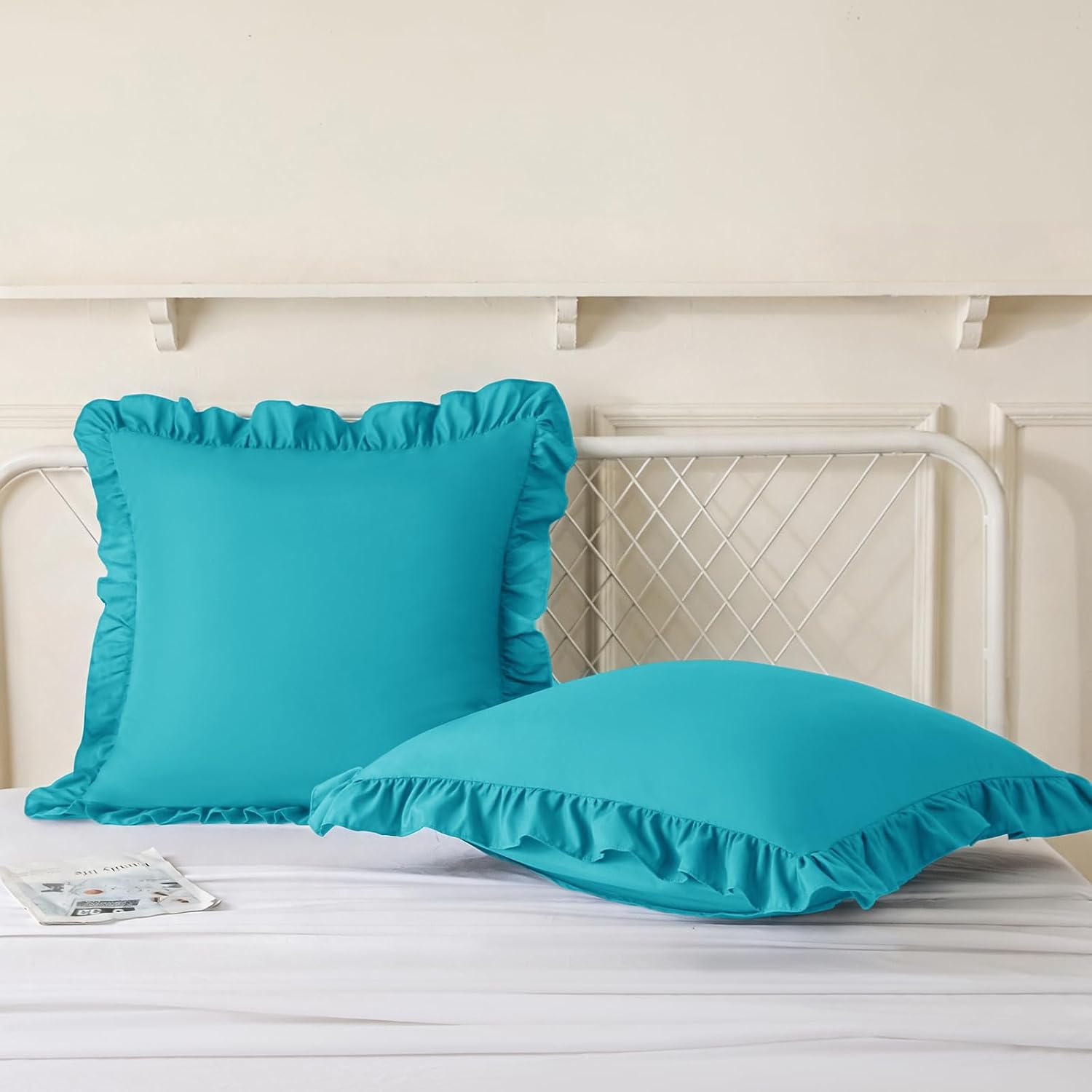KKJIAF 2 Pack Ruffle Pillow Cases 22x22 Inches, Teal