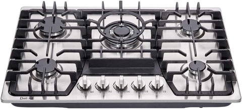 30 Inch Gas Cooktop - Dual Fuel Sealed 5 Burners Built-In Stainless Steel Hob DK257-A03