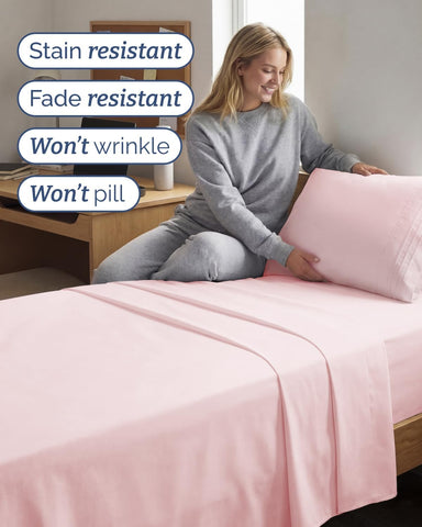 Twin XL 3 Piece Sheet Set - College Dorm Room Essentials - Lavender Pink