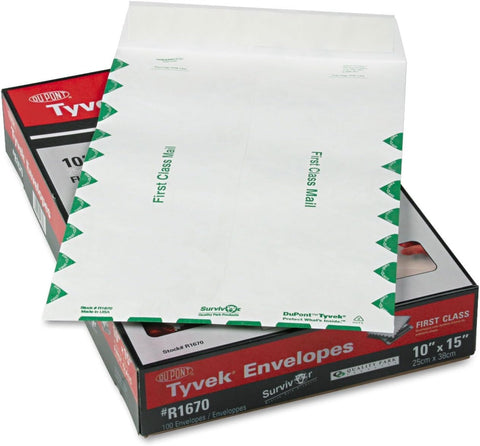 Quality Park Survivor R1670 Tyvek USPS First Class Mailer, 10 x 15, White (Box of 100)
