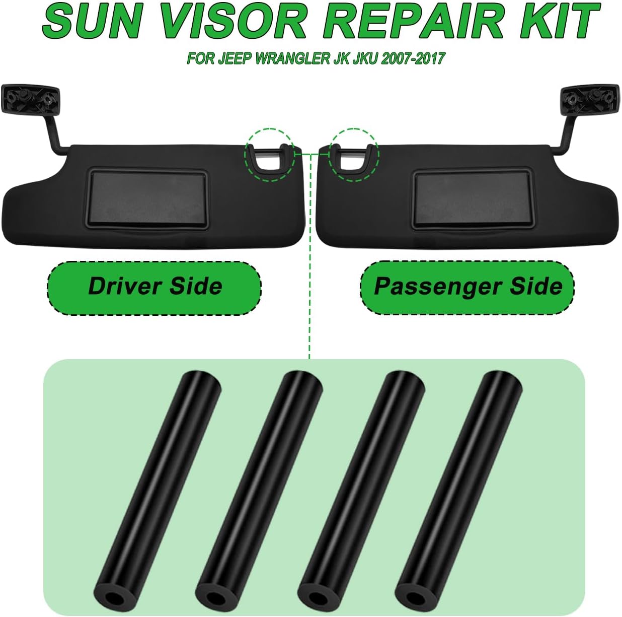 Sun Visor Repair Kit for Jeep Wrangler JK JKU 2007-2017 Repair Tubes