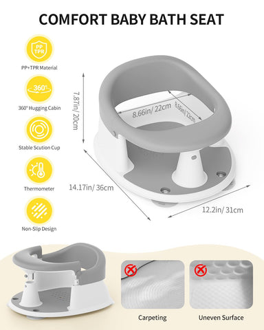 Baby Bath Seat for Babies 6 Months & Up, Bath Seats for Babies Sitting Up, Open Design, Non-Slip, Compact Toddler Bath Seat.