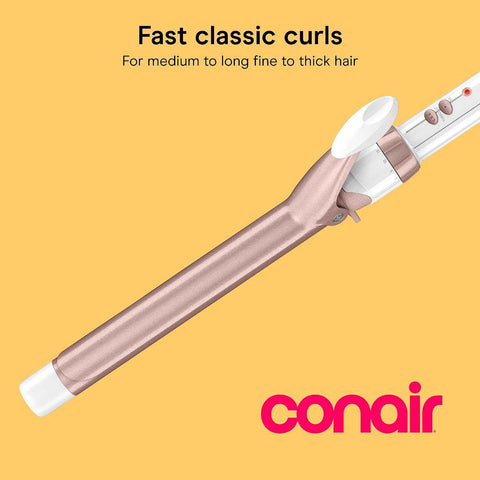 Conair Extra Long Curling Iron, Double Ceramic, 1", White/Rose Gold | Extra-long 7.5" hair curler and hair waver for every hair type with 30 heat settings, built-in heat protection, and auto-off