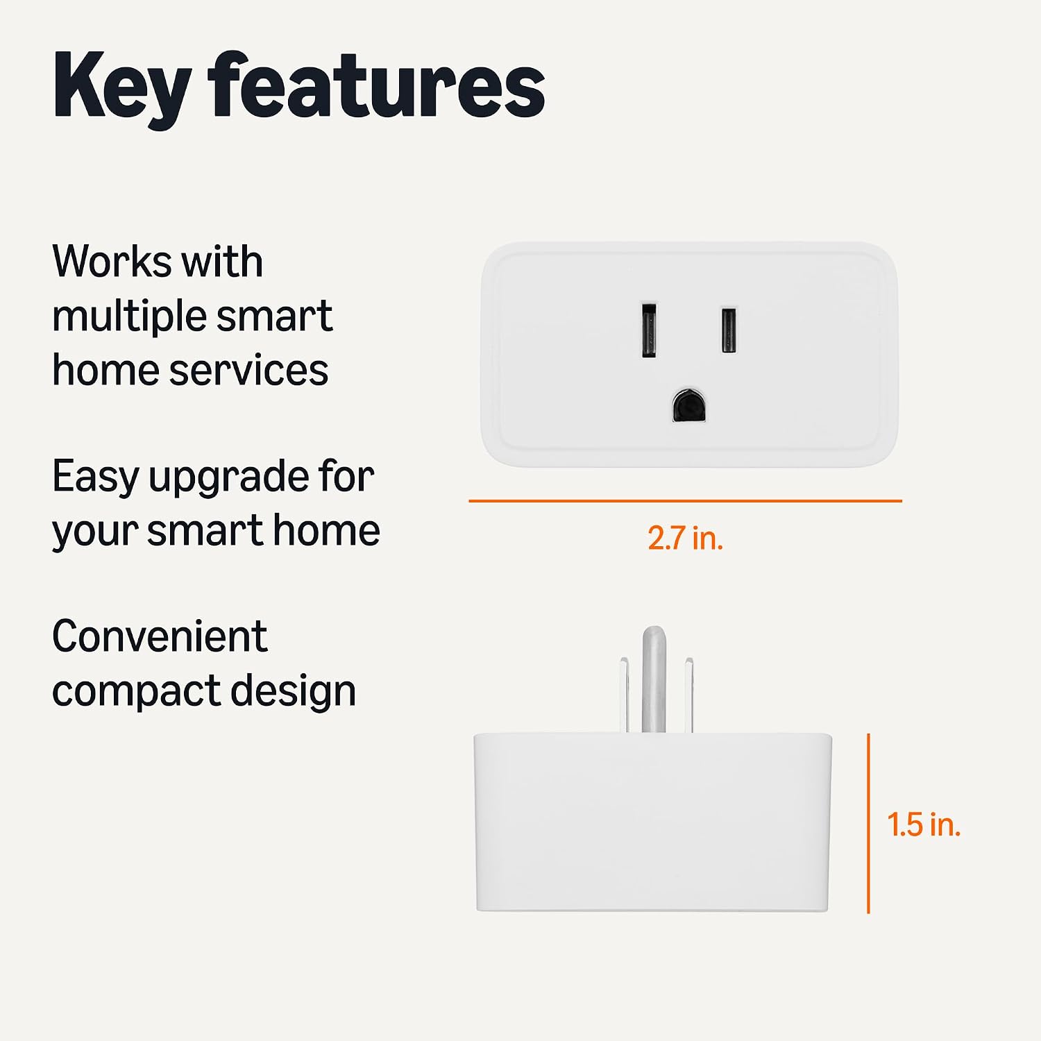 Amazon Basics Smart Plug, Matter Compatible, Works with Amazon Alexa, Google Home, Apple HomeKit, Compact Design, Schedule, Matter Hub Required, 2.4 GHz Wi-Fi Only, White