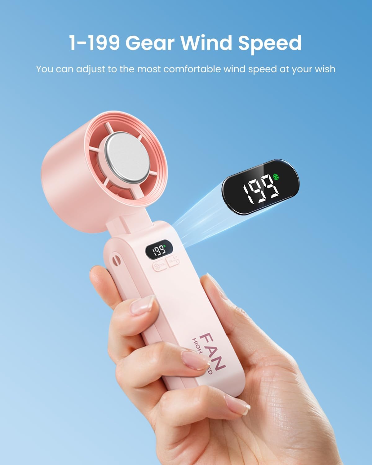 Handheld Portable Turbo Fan with Ice Cooler, Speed (1-199) 5500mAh Rechargeable Personal Fan,[20H Cooling Time] Mini Yet Powerful [20000 RPM] Small Pocket Fans for Travel/Outdoor/Home/Office, Pink