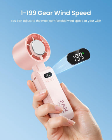 Handheld Portable Turbo Fan with Ice Cooler, Speed (1-199) 5500mAh Rechargeable Personal Fan,[20H Cooling Time] Mini Yet Powerful [20000 RPM] Small Pocket Fans for Travel/Outdoor/Home/Office, Pink