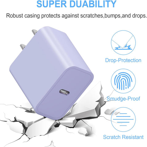 iPhone 17 Charger Block, USB C Charger Block 20W Type C Wall Charger for iPhone 17/17 Air/17 Pro/17 Pro Max, 16 15 14 13 12 11, iPad, Google, Samsung and More Fast Charging Power Adapter - Purple