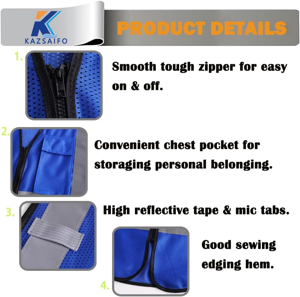 Hi Vis Reflective Safety Vest for Men Women,KZ179,Blue,S