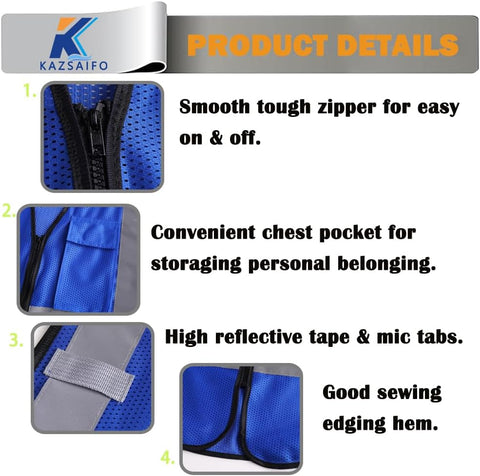 Hi Vis Reflective Safety Vest for Men Women,KZ179,Blue,S