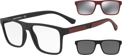 Emporio Armani Mens EA4115 Rectangular Eyewear Frames With Two Interchangeable Sun Clip-ons