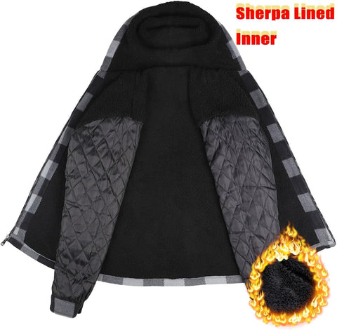 Facitisu Hoodies for Men Sherpa Lined Heavyweight Flannel Jackets Fleece Plaid Winter Warm Coats