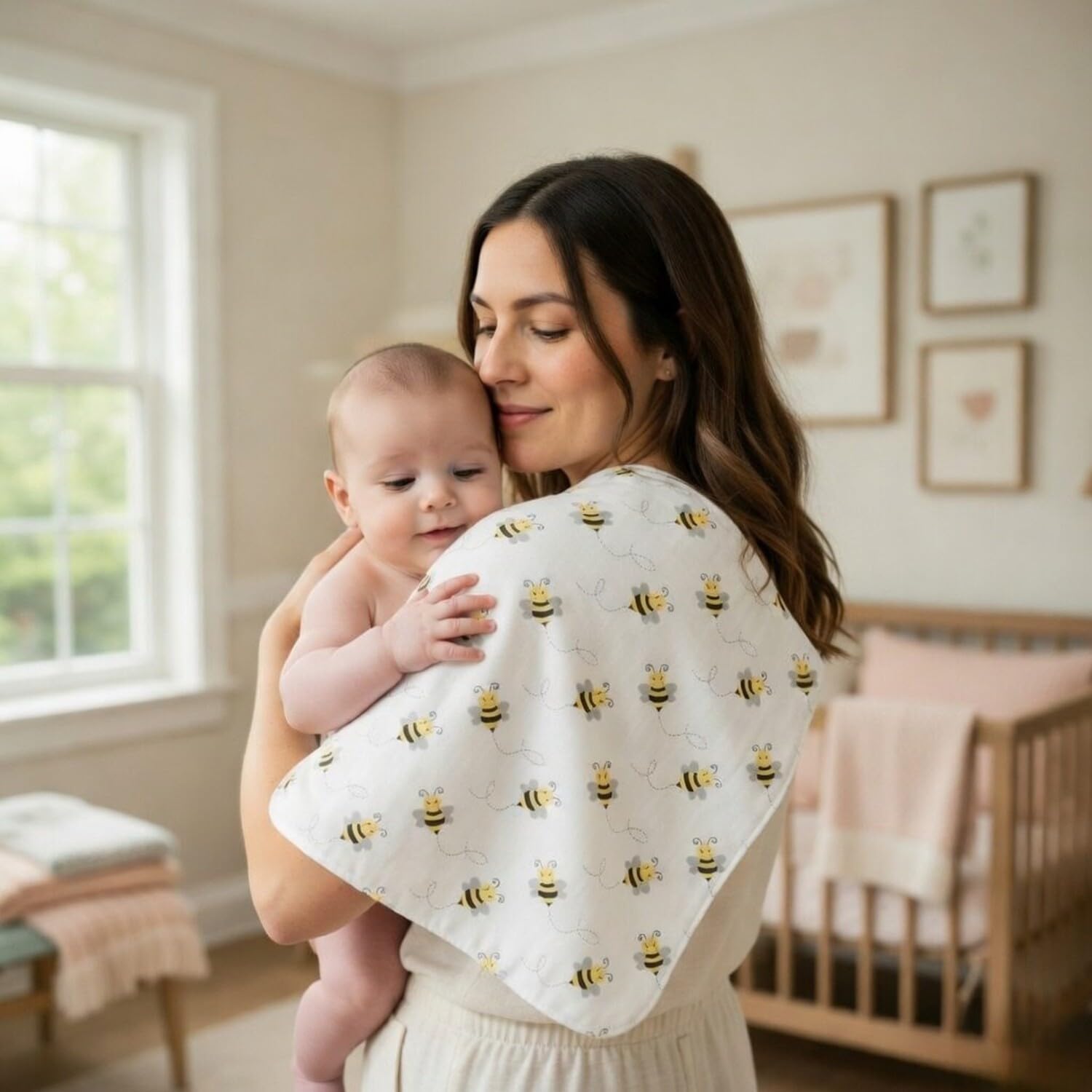 EVERYDAY KIDS 12 Pack Burp Cloths for Baby Boys and Girls - Bees, Sun and Stripes