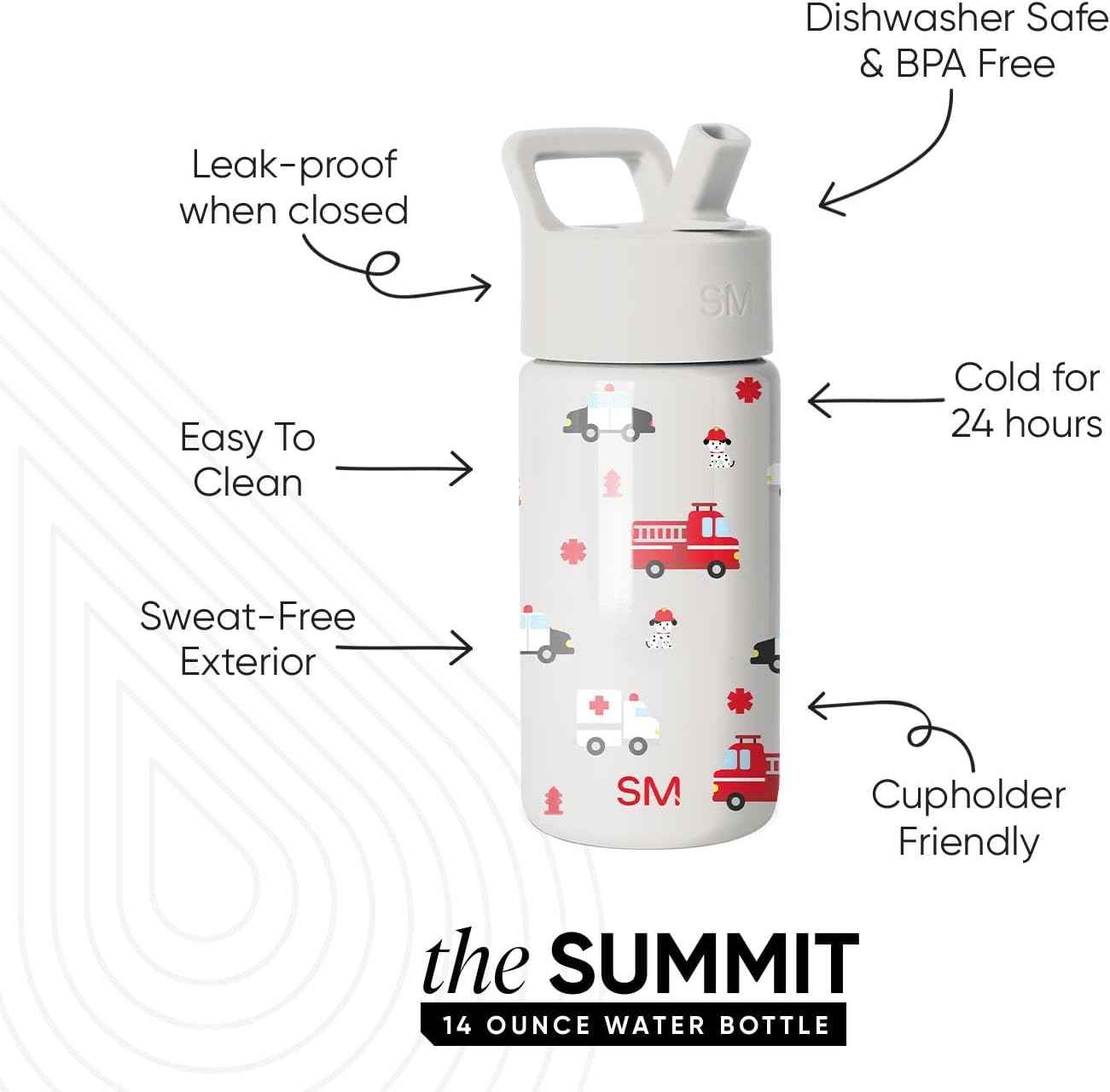 Simple Modern Kids Water Bottle & Toddler Cup | 14oz | Fire Truck