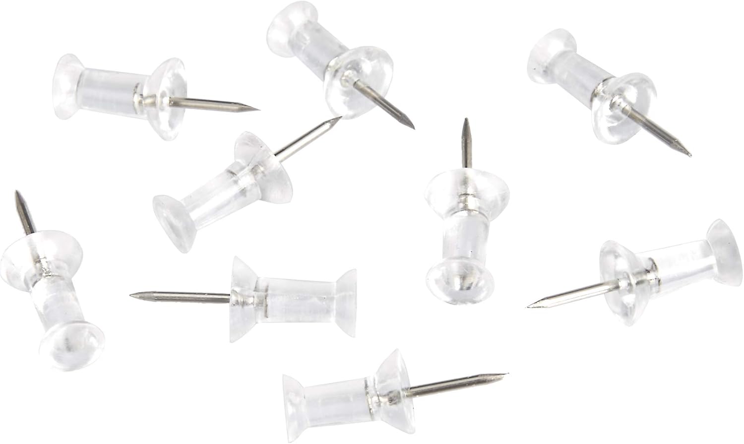 Amazon Basics Push Pins Tacks, Steel Point, Clear Plastic Head, for Cork Board, Bulletin Board, Maps, Photos, Posters, and Craft Projects, 200-Pack