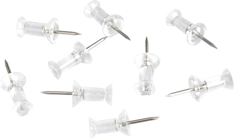 Amazon Basics Push Pins Tacks, Steel Point, Clear Plastic Head, for Cork Board, Bulletin Board, Maps, Photos, Posters, and Craft Projects, 200-Pack