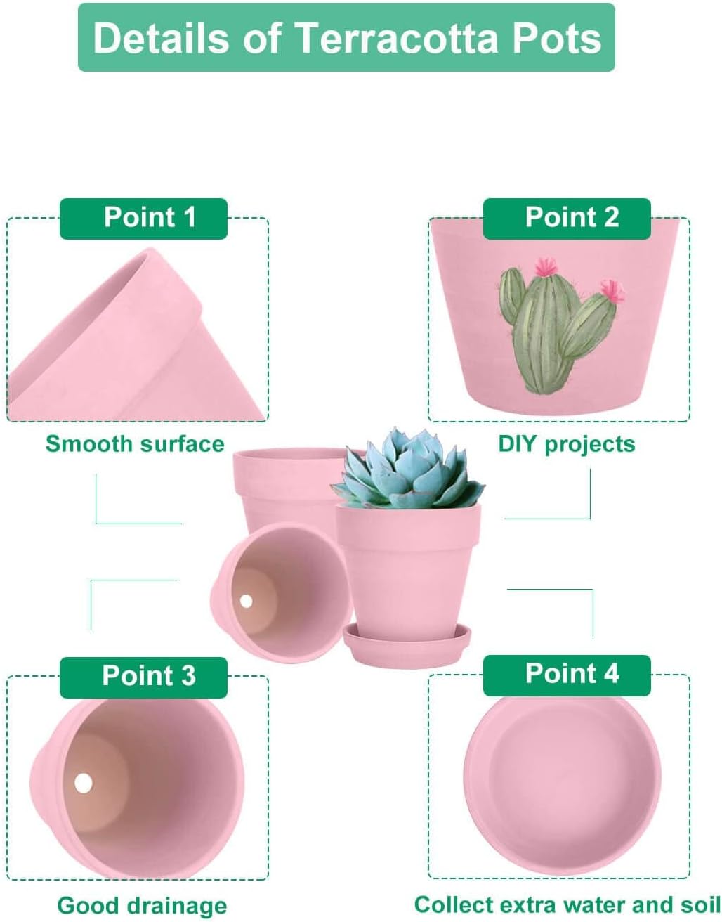 vensovo 4 Inch Peach Pink Terracotta & Clay Pots with Saucer, 6 Pack