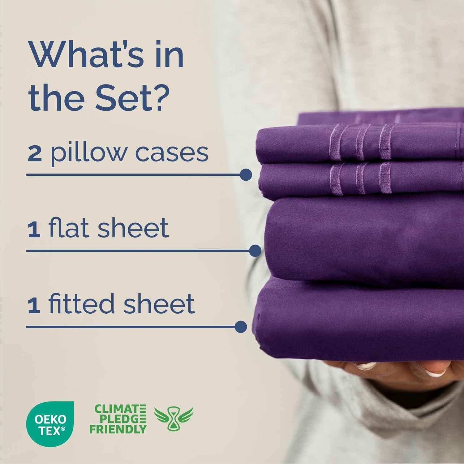Cal King Size 4 Piece Sheet Set - Breathable & Cooling Sheets - Purple