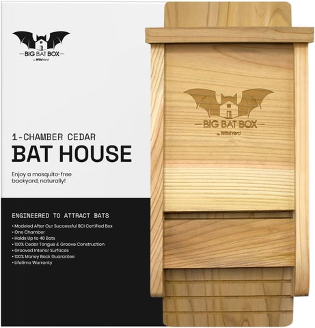 BIGBATBOX Bat House for Outdoors - 1 Chamber, No Interior Paint, Cedar