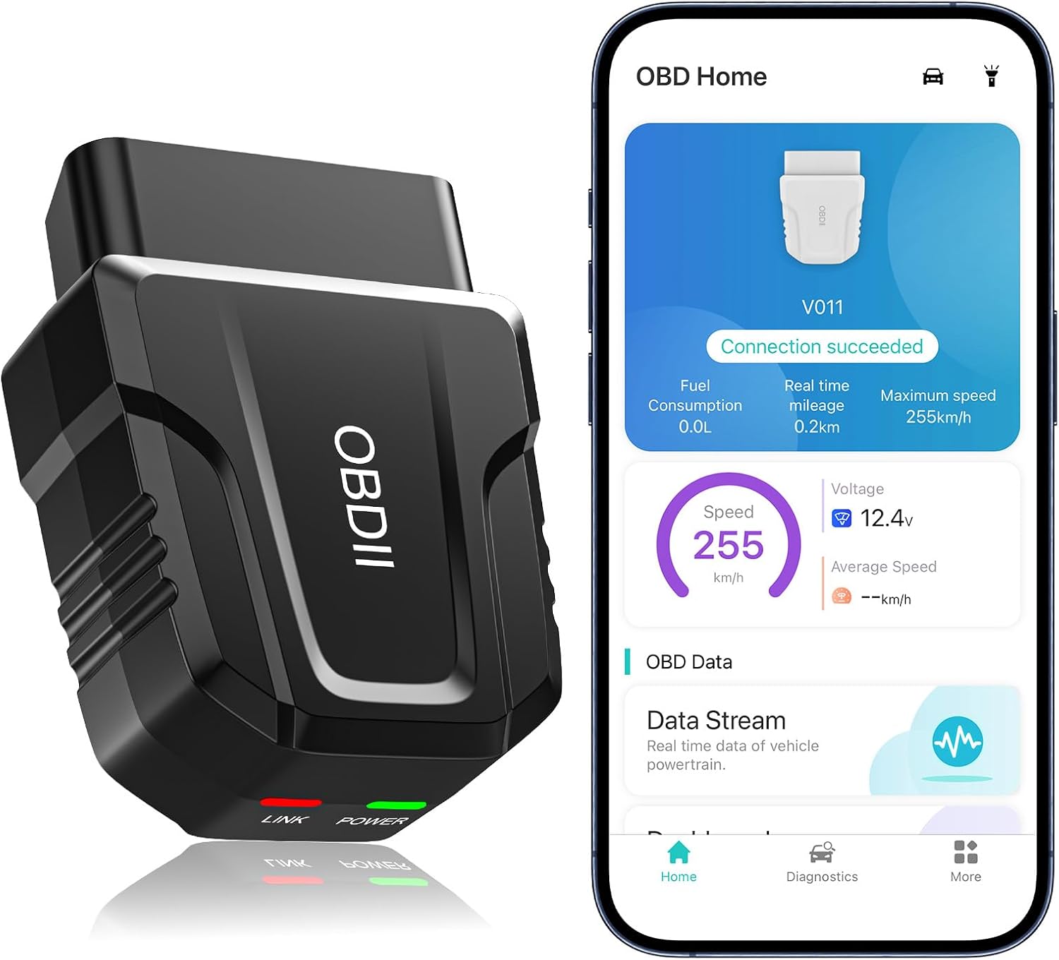 OBD2 Scanner Reader Bluetooth Wireless Auto Diagnostic Scan Tool for iOS & Android for Performance Test Bluetooth 5.4 Car Check Engine Car Code Reader, Clear Error Code Live Data Reset Orang